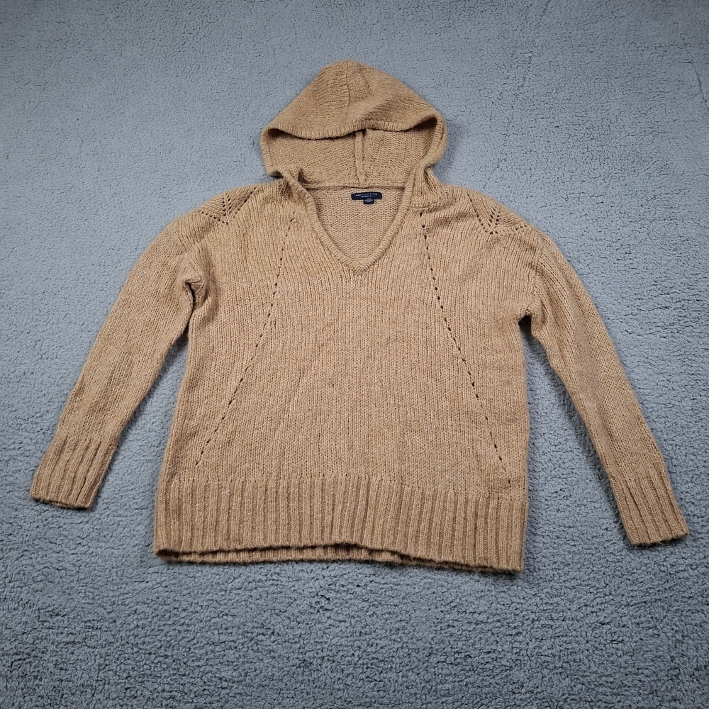 Slouchy Women's Wool Blend Hooded Sweater S Chunky Knit Cozy Boho Cabin